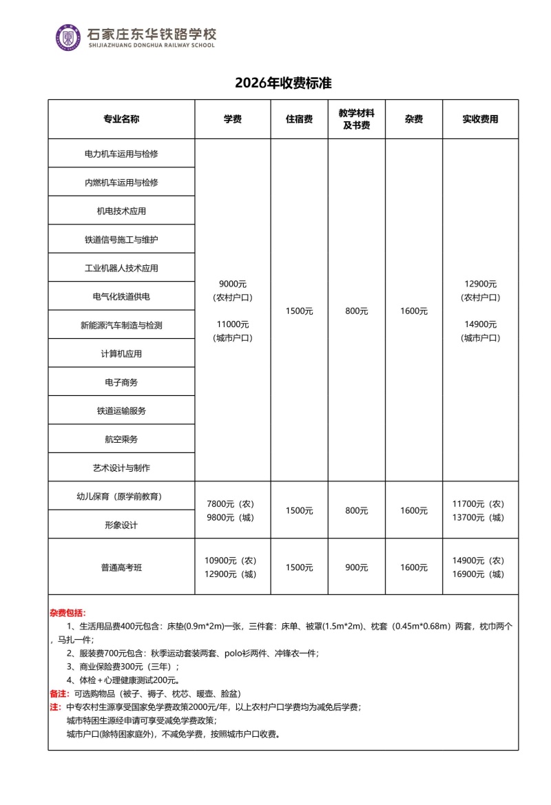 石家莊東華鐵路學(xué)校學(xué)費(fèi)多少錢？國家減免政策詳解